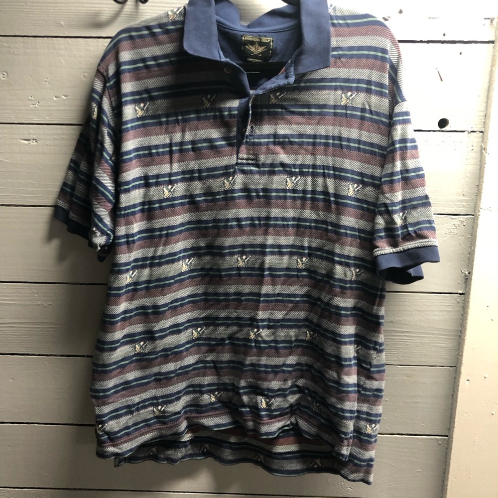 Dockers Golf Mens Short Sleeve Striped Polo Shirt Blue and Red Large